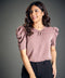 Bow Notch Sleeve Detailed Brown Top